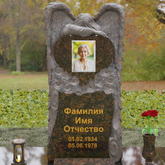 Памятник с фигурой скорбящего ангела, гранит Дымовский