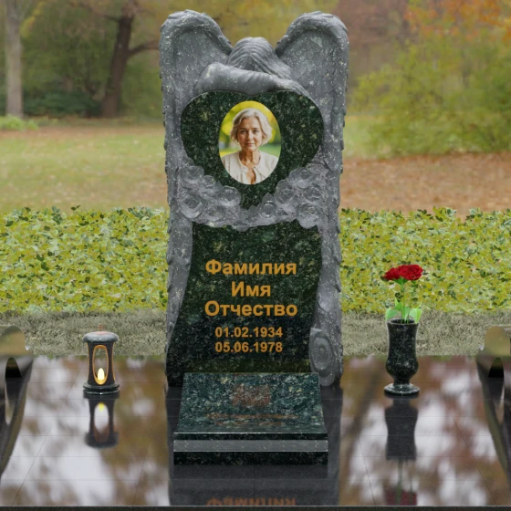 Памятник с фигурой скорбящего ангела, гранит Балтик грин, вид 2