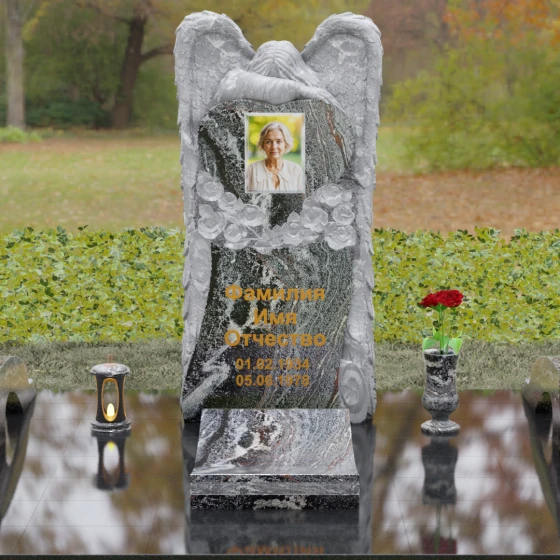 Памятник с фигурой скорбящего ангела, гранит амфиболит, вид 2