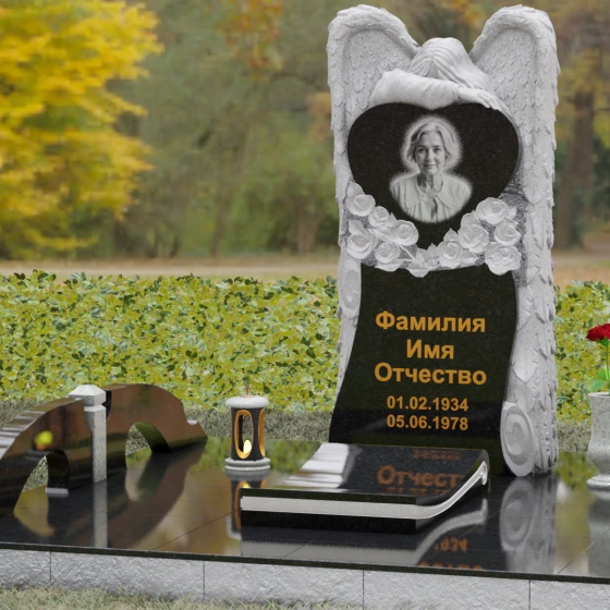 Памятник с фигурой скорбящего ангела, гранит Габбро-диабаз, вид 4