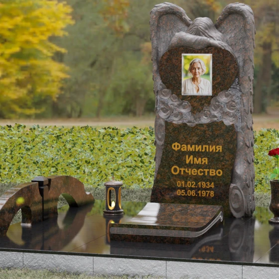 Памятник с фигурой скорбящего ангела, гранит Дымовский, вид 4