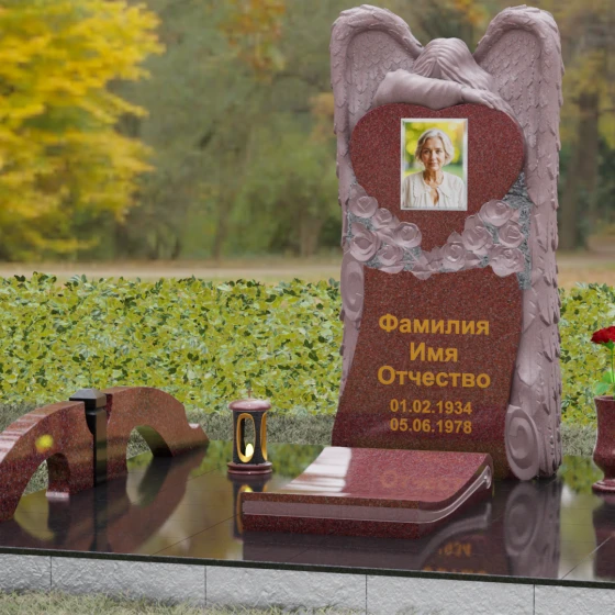 Памятник с фигурой скорбящего ангела, гранит Лезниковский, вид 4