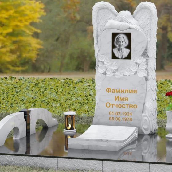 Памятник с фигурой скорбящего ангела, мрамор Тассос, вид 4