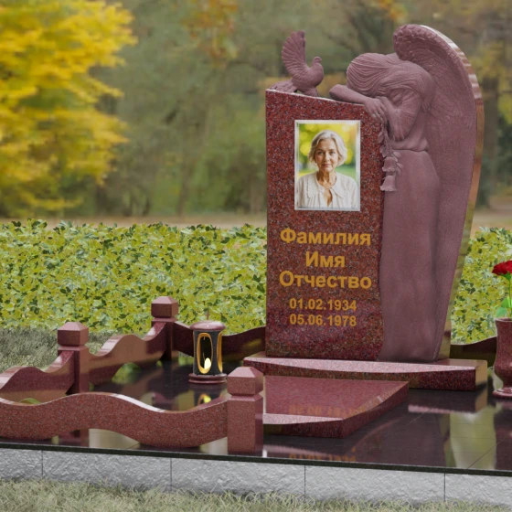 Элитный комбинированный вертикальный светский памятник во Владивостоке, гранит Лезниковский, вид 4