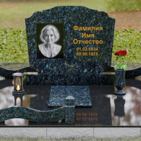 Светский гранитный горизонтальный памятник в Ставрополе, гранит Блю Перл, вид 2