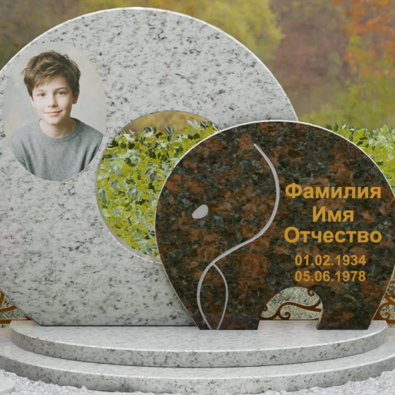 Мемориальный комплекс с дисками и резьбой, гранит Мансуровский