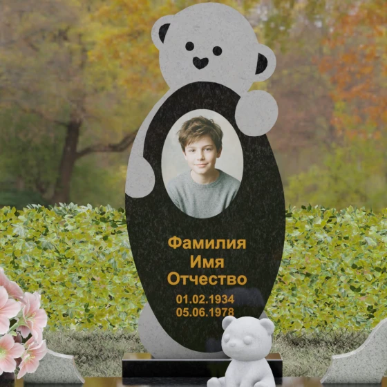 Комбинированный вертикальный памятник для одного в Калининграде, гранит Габбро-диабаз