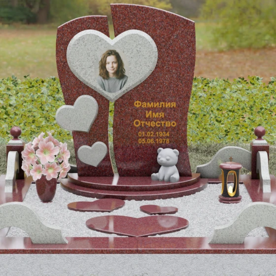 Комбинированный вертикальный памятник для одного в Ставрополе, гранит Лезниковский, вид 2