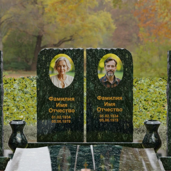 Гранитный вертикальный памятник с крестом в Норильске, гранит Балтик грин