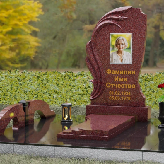 Гранитный вертикальный светский памятник в Ставрополе, гранит Лезниковский, вид 4