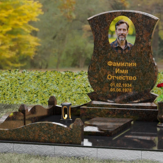 Гранитное надгробие с фигурными столбиками и мощением, гранит Дымовский, вид 4, в Якутске