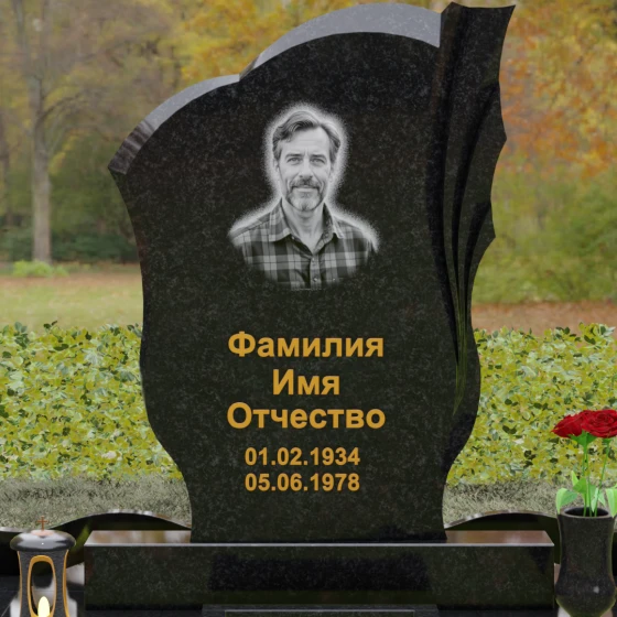 Гранитный вертикальный памятник светский в Барнауле, гранит Габбро-диабаз