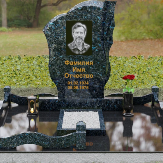 Гранитный вертикальный памятник светский в Барнауле, гранит Блю Перл, вид 2