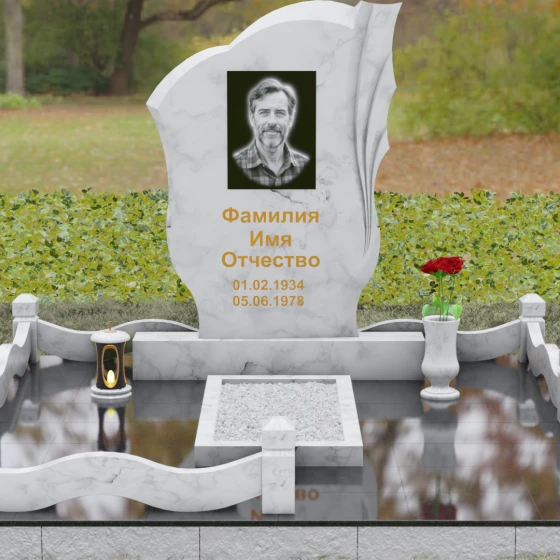 Гранитный вертикальный памятник светский в Барнауле, мрамор Тассос, вид 2