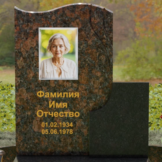Комбинированный вертикальный памятник для одного в Тольятти, гранит Дымовский