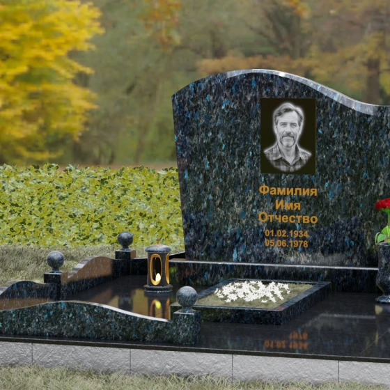 Надгробие из Гранита с волной и полировкой, гранит Блю Перл, вид 4, в Якутске