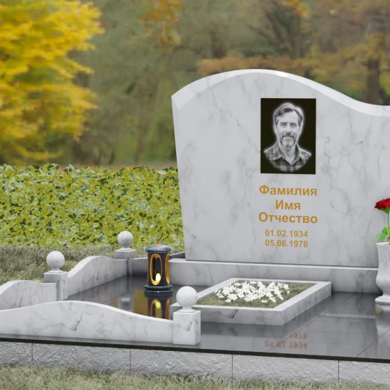 Надгробие из Гранита с волной и полировкой, мрамор Тассос, вид 4, в Якутске