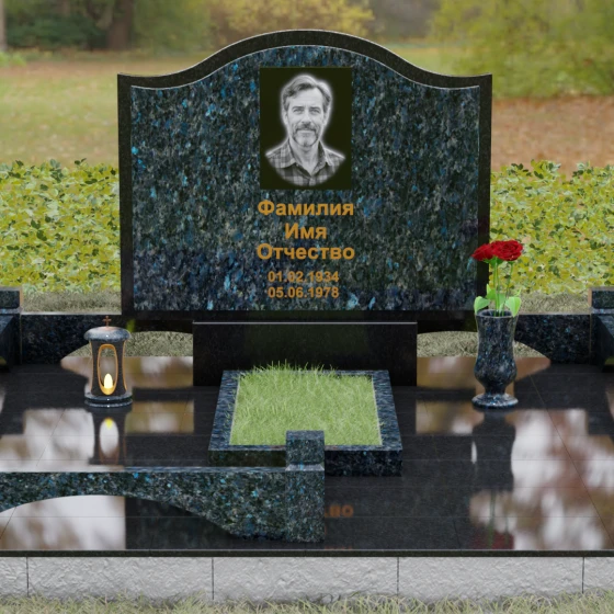 Комбинированный горизонтальный памятник в Туле, гранит Блю Перл, вид 2