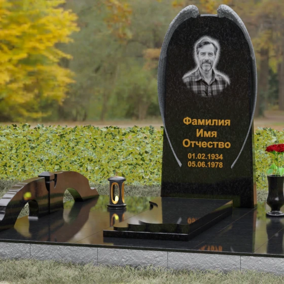 Вертикальный гранитный памятник для одного во Владивостоке, гранит Габбро-диабаз, вид 4