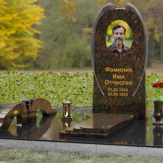 Вертикальный гранитный памятник для одного во Владивостоке, гранит Дымовский, вид 4