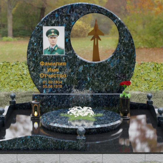 Горизонтальный памятник гранит/металл для одного в Ставрополе, гранит Блю Перл, вид 2