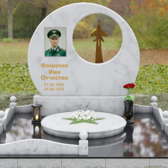 Горизонтальный памятник гранит/металл для одного в Ставрополе, мрамор Тассос, вид 2