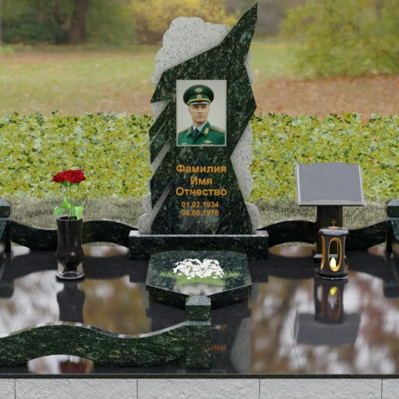 Вертикальный комбинированный памятник для одного в Ставрополе, гранит Балтик грин, вид 2
