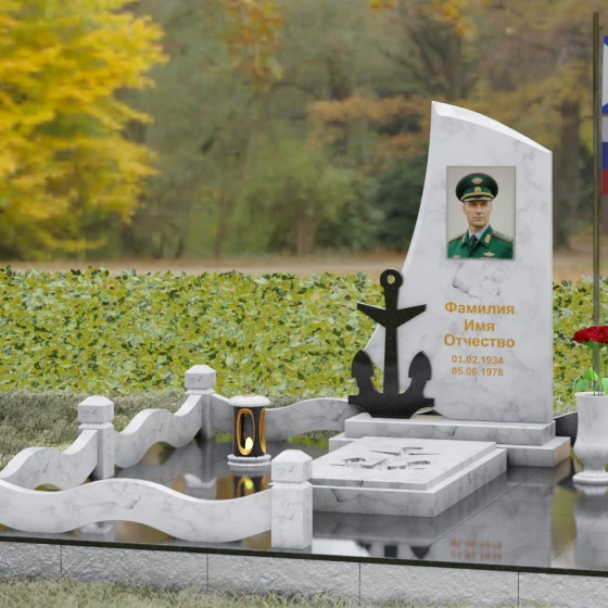 Вертикальный гранитный памятник для одного в Ставрополе, мрамор Тассос, вид 4