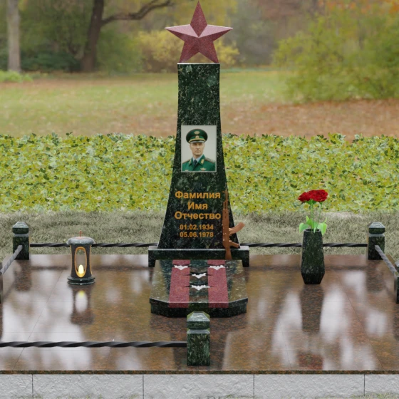 Вертикальный Гранитный памятник на одного в Салехарде, гранит Балтик грин, вид 2