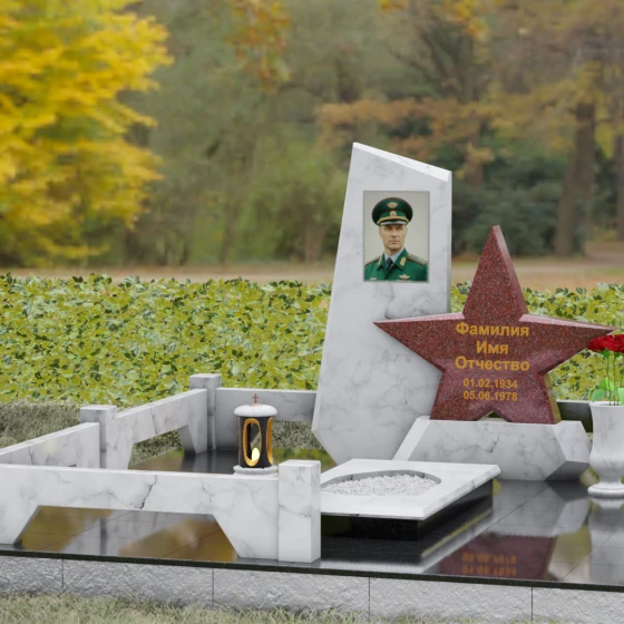 Вертикальный Комбинированный памятник светский в Рязани, мрамор Тассос, вид 4