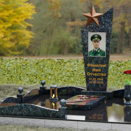 Гранитный монумент со звездой и диагональным срезом, гранит Блю Перл, вид 4, в Якутске