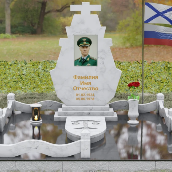 Вертикальный гранитный памятник для одного в Ставрополе, мрамор Тассос, вид 2