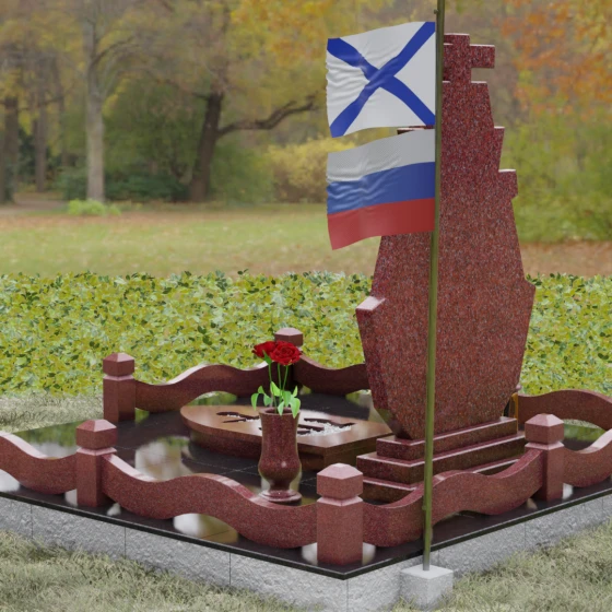 Вертикальный гранитный памятник для одного в Ставрополе, гранит Лезниковский, вид 3