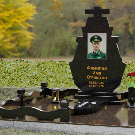 Вертикальный гранитный памятник для одного в Ставрополе, гранит Габбро-диабаз, вид 4