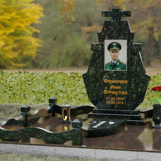Вертикальный гранитный памятник для одного в Ставрополе, гранит Балтик грин, вид 4