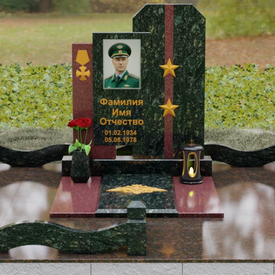 Комбинированный вертикальный памятник в Ставрополе, гранит Балтик грин, вид 2