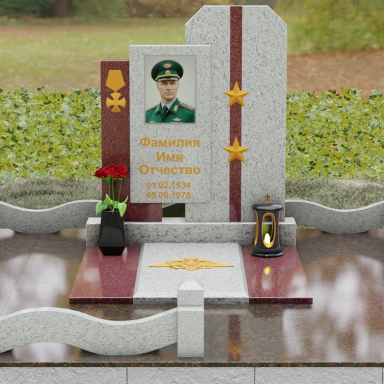 Комбинированный вертикальный памятник в Ставрополе, гранит Мансуровский, вид 2