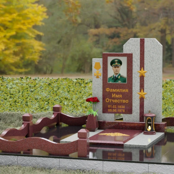 Комбинированный вертикальный памятник в Ставрополе, гранит Лезниковский, вид 4