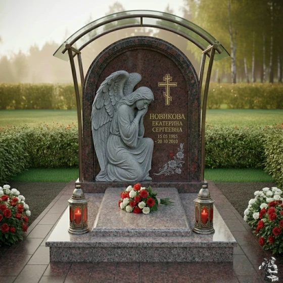 Элитный памятник с Ангелом-хранителем, гранит Балтик грин