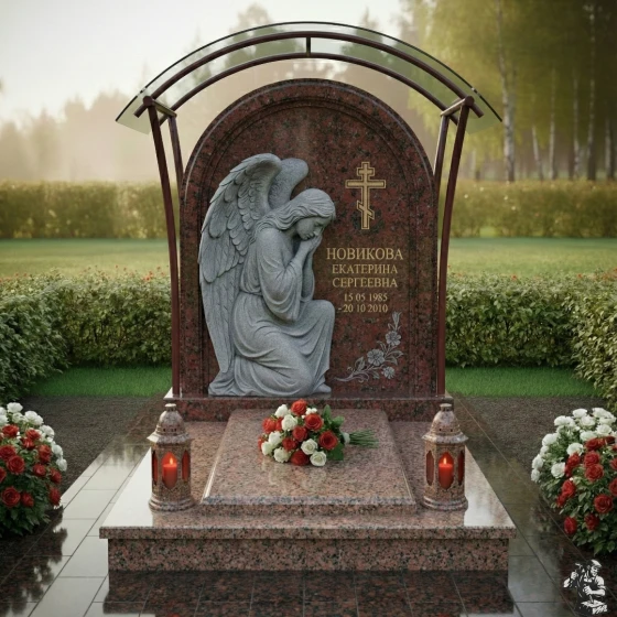 Элитный памятник с Ангелом-хранителем, гранит Блю Перл