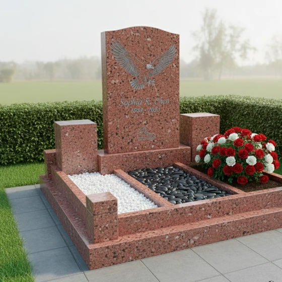 Гранитный памятник с барельефом орла, гранит Лезниковский, в Якутске