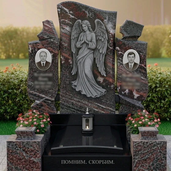 Элитный гранитный памятник для двоих в Мурманске, гранит амфиболит
