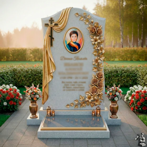 Элитная православная стела с драпировкой, гранит Мансуровский