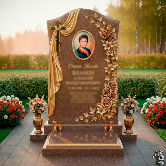 Элитная православная стела с драпировкой, гранит Дымовский
