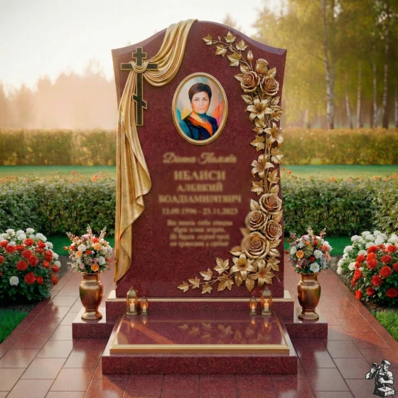 Элитная православная стела с драпировкой, гранит Лезниковский