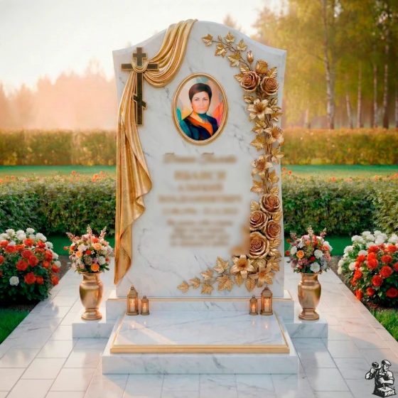Элитная православная стела с драпировкой, мрамор Тассос