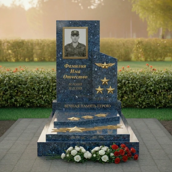 Элитный вертикальный гранитный памятник в Рязани, гранит Блю Перл
