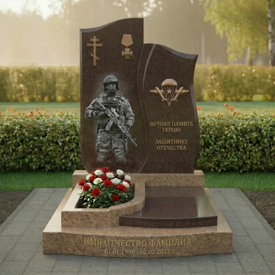 Православный гранитный памятник с крестом в Ставрополе, гранит Дымовский