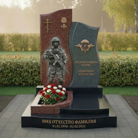 Православный гранитный памятник с крестом в Ставрополе, гранит Лезниковский