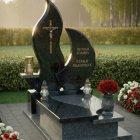 Православный гранитный мемориальный комплекс с крестом - ПН239